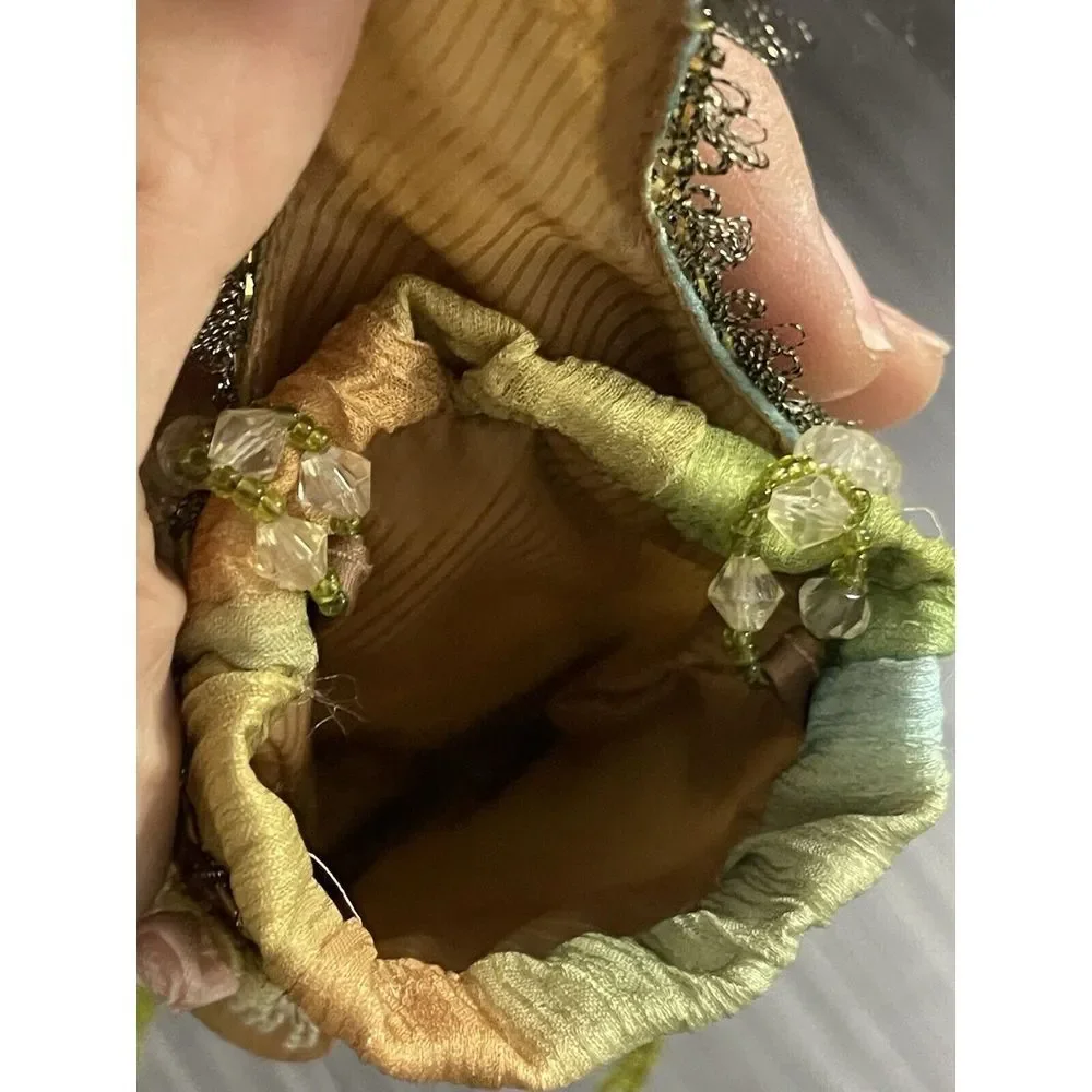 VINTAGE Handmade SILK Small POUCH purse CASE phone GLASSES flowers BEADS OOAK 5